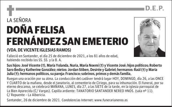 DOÑA FELISA FERNÁNDEZ SAN EMETERIO