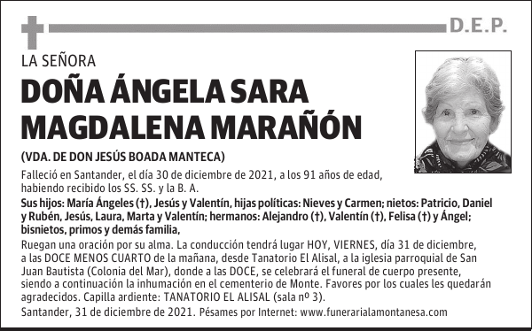 DOÑA ÁNGELA SARA MAGDALENA MARAÑÓN