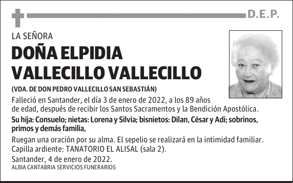 DOÑA ELPIDIA VALLECILLO VALLECILLO
