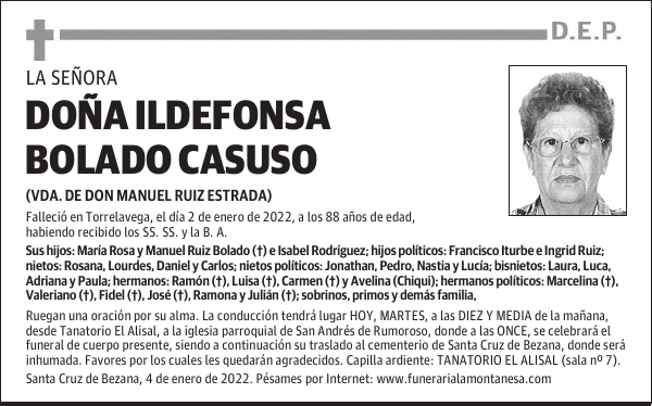DOÑA ILDEFONSA BOLADO CASUSO