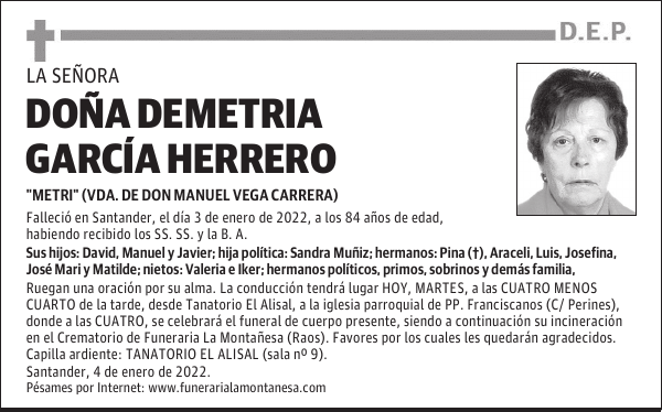 DOÑA DEMETRIA GARCÍA HERRERO