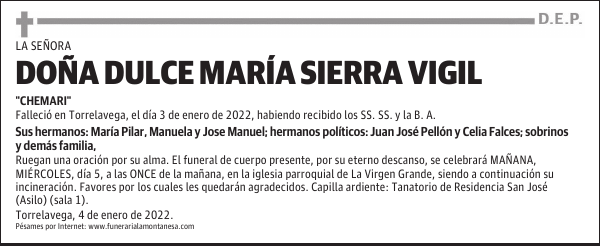 DOÑA DULCE MARÍA SIERRA VIGIL