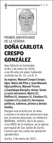 DOÑA CARLOTA CRESPO GONZÁLEZ