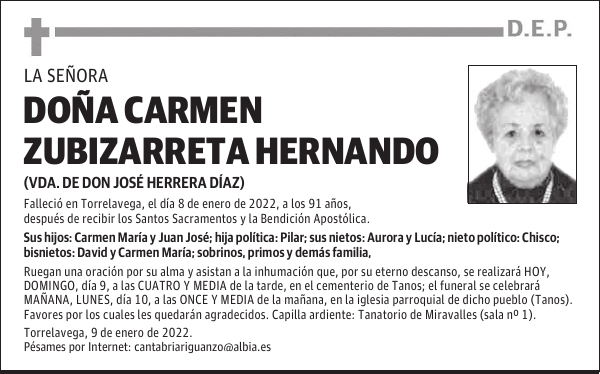 DOÑA CARMEN ZUBIZARRETA HERNANDO