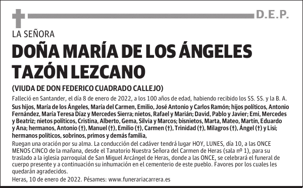 DOÑA MARÍA DE LOS ÁNGELES TAZÓN LEZCANO