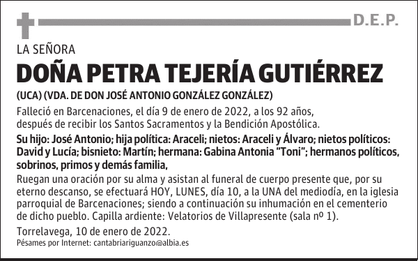 DOÑA PETRA TEJERÍA GUTIÉRREZ