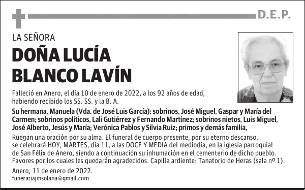 DOÑA LUCÍA BLANCO LAVÍN