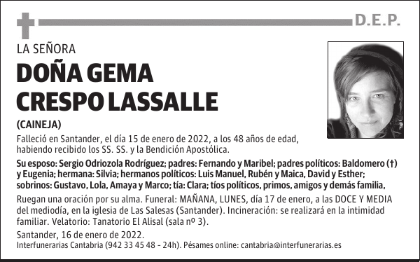 DOÑA GEMA CRESPO LASSALLE
