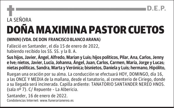DOÑA MAXIMINA PASTOR CUETOS