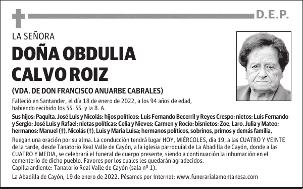 DOÑA OBDULIA CALVO ROIZ