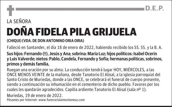 DOÑA FIDELA PILA GRIJUELA
