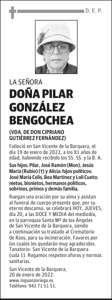 DOÑA PILAR GONZÁLEZ BENGOCHEA
