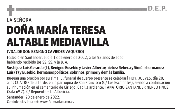 DOÑA MARÍA TERESA ALTABLE MEDIAVILLA