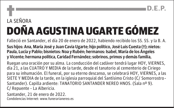 DOÑA AGUSTINA UGARTE GÓMEZ