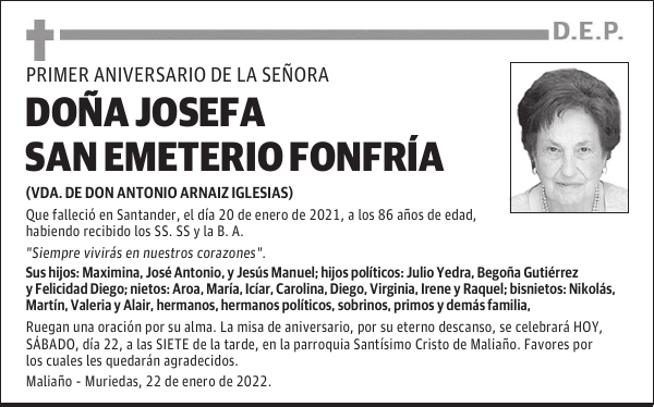 DOÑA JOSEFA SAN EMETERIO FONFRÍA