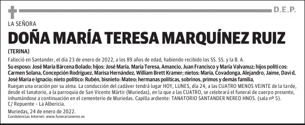 DOÑA MARÍA TERESA MARQUÍNEZ RUIZ