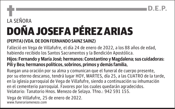 DOÑA JOSEFA PÉREZ ARIAS