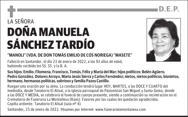 DOÑA MANUELA SÁNCHEZ TARDÍO