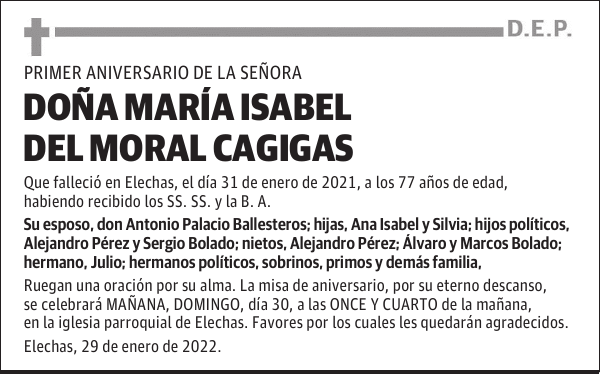 DOÑA MARÍA ISABEL DEL MORAL CAGIGAS