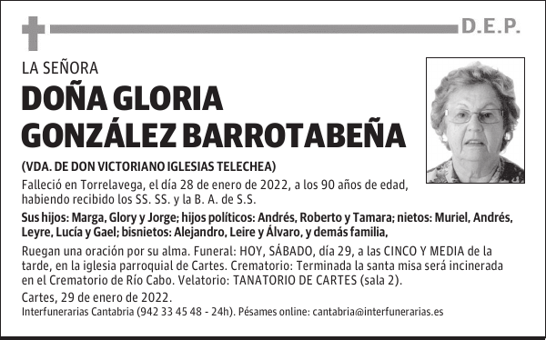DOÑA GLORIA GONZÁLEZ BARROTABEÑA