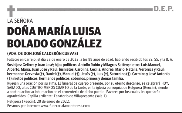 DOÑA MARÍA LUISA BOLADO GONZÁLEZ