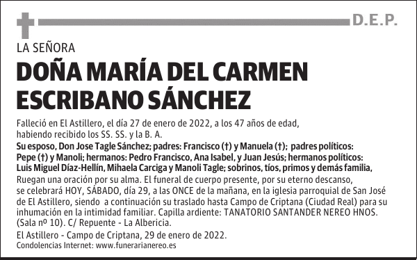 DOÑA MARÍA DEL CARMEN ESCRIBANO SÁNCHEZ
