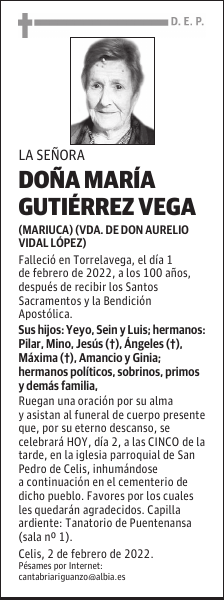 DOÑA MARÍA GUTIÉRREZ VEGA