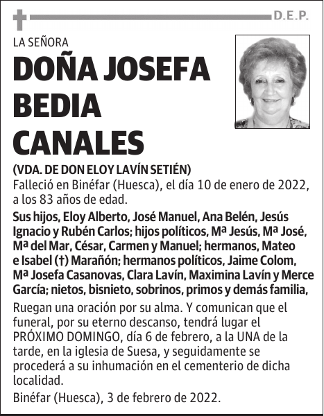 DOÑA JOSEFA BEDIA CANALES