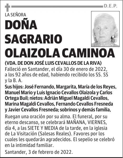 DOÑA SAGRARIO OLAIZOLA CAMINOA