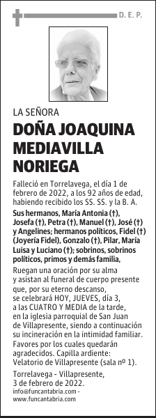 DOÑA JOAQUINA MEDIAVILLA NORIEGA