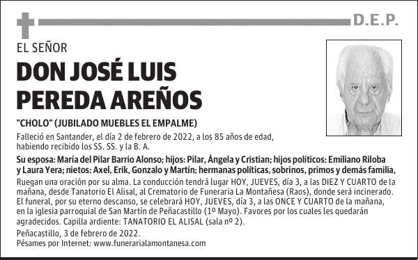 DON JOSÉ LUIS PEREDA AREÑOS