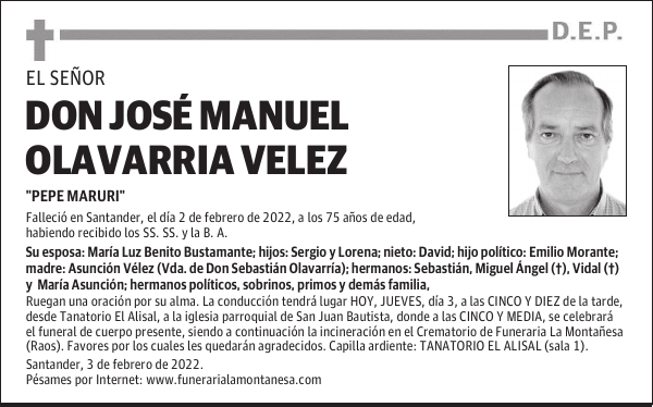 DON JOSÉ MANUEL OLAVARRIA VELEZ