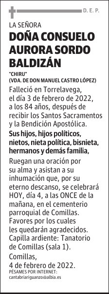 DOÑA CONSUELO AURORA SORDO BALDIZÁN