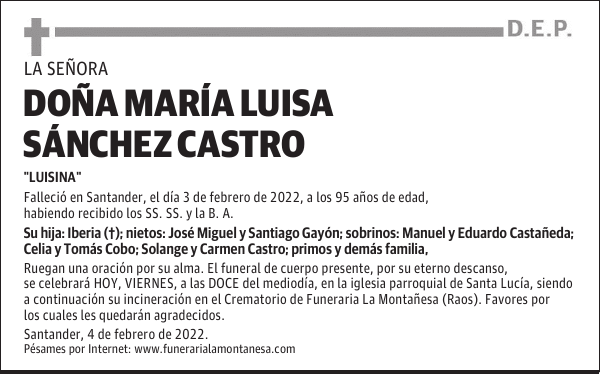 DOÑA MARÍA LUISA SÁNCHEZ CASTRO