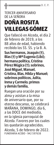 DOÑA ROSITA VILLEGAS GÓMEZ