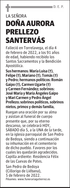 DOÑA AURORA PRELLEZO SANTERVÁS