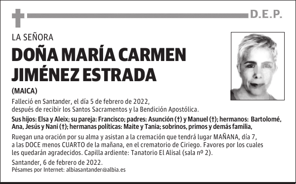 DOÑA MARÍA CARMEN JIMÉNEZ ESTRADA