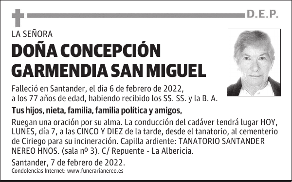 DOÑA CONCEPCIÓN GARMENDIA SAN MIGUEL