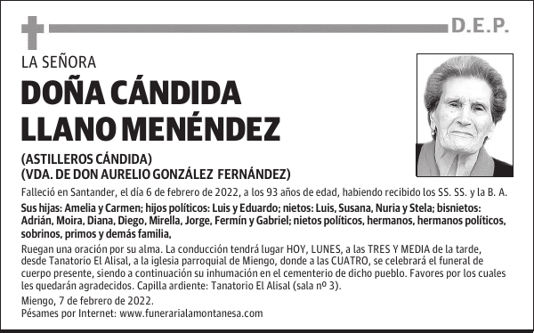 DOÑA CÁNDIDA LLANO MENÉNDEZ