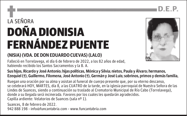 DOÑA DIONISIA FERNÁNDEZ PUENTE