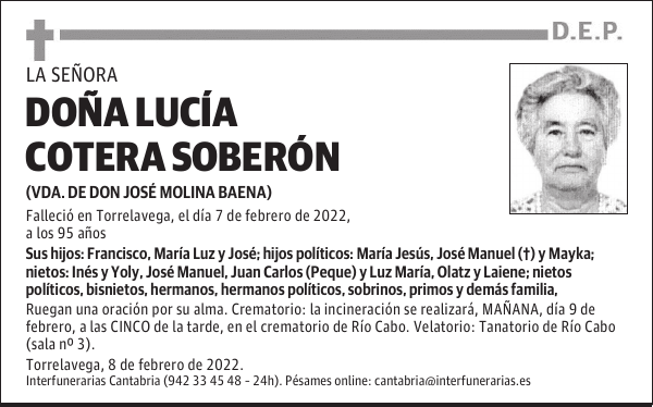DOÑA LUCÍA COTERA SOBERÓN