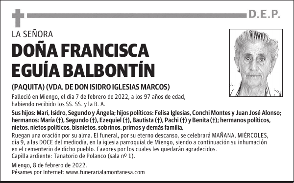 DOÑA FRANCISCA EGUÍA BALBONTÍN