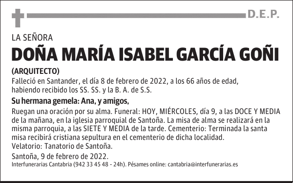 DOÑA MARÍA ISABEL GARCÍA GOÑI