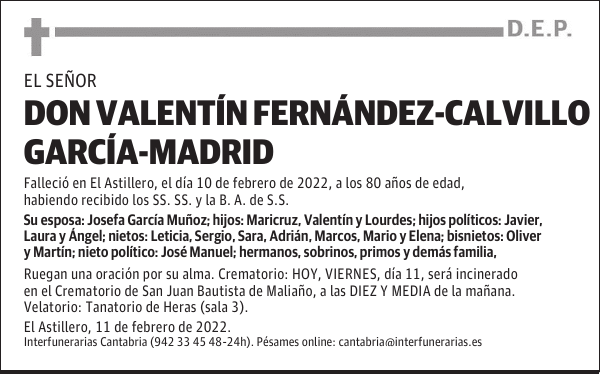 DON VALENTÍN FERNÁNDEZ-CALVILLO GARCÍA-MADRID