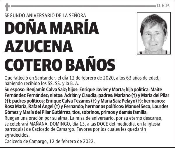 DOÑA MARÍA AZUCENA COTERO BAÑOS