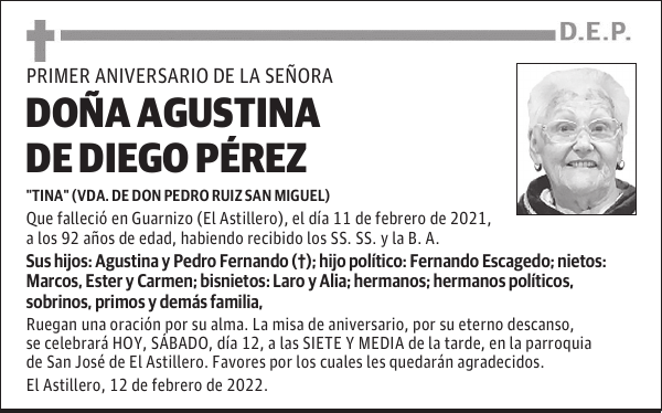 DOÑA AGUSTINA DE DIEGO PÉREZ