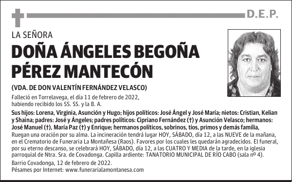 DOÑA ÁNGELES BEGOÑA PÉREZ MANTECÓN