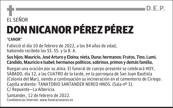DON NICANOR PÉREZ PÉREZ