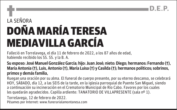 DOÑA MARÍA TERESA MEDIAVILLA GARCÍA