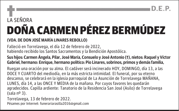 DOÑA CARMEN PÉREZ BERMÚDEZ